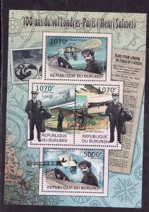 Burundi-Sc#1075- id9-unused NH sheet-Planes-Paris to London flight-2012-