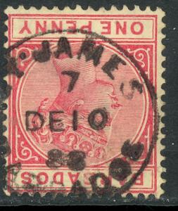 BARBADOS 1882-85 QV 1d Carmine Rose Portrait Issue ST JAMES Postmark Sc 61 VFU