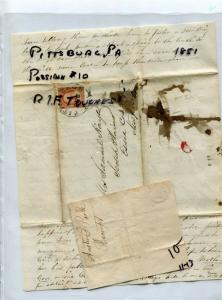 US #10A (Probably Plate #2e)  with full letter 1851 Pittsburgh cv$110.00