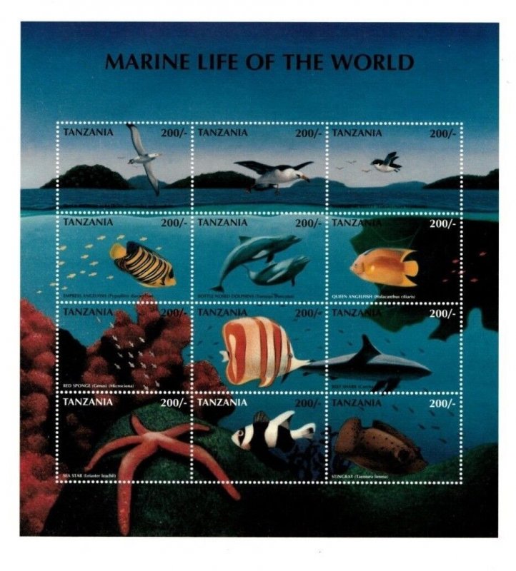 Tanzania 1998 - Marine Life Of The World - Sheet of 12 Stamps - MNH