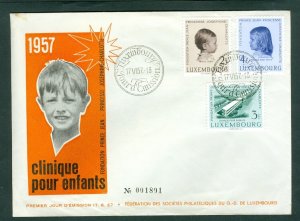 Luxembourg. 1957 FDC. Cachet # 1891. Children Clinic Royal Children.Sc# 326- 328