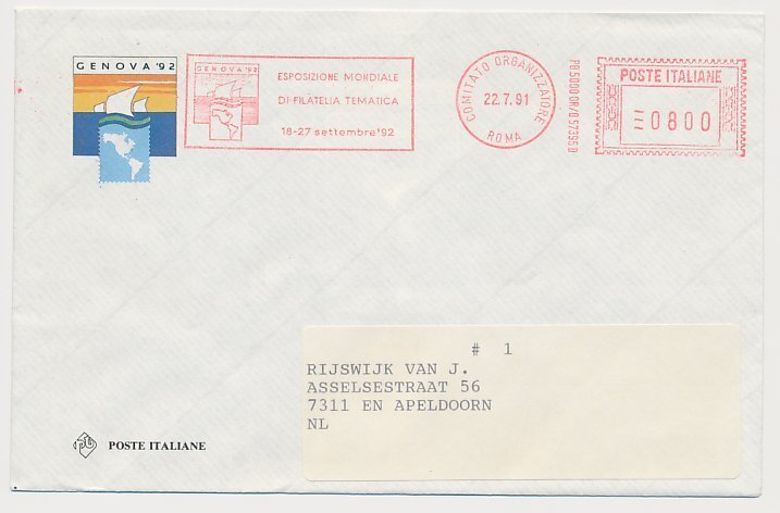 Meter cover Italy 1991 Philatelic Exhibition Genoa - Columbus - America