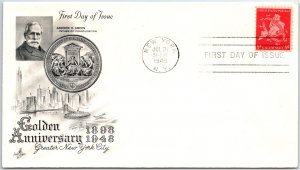 U.S. FIRST DAY COVER 50th ANNIVERSARY CONSOLIDATING 5 BOROUGHS OF N.Y.C 1948