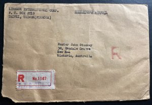 1958 Taipei Taiwan China Registered Airmail Cover To Victoria Australia