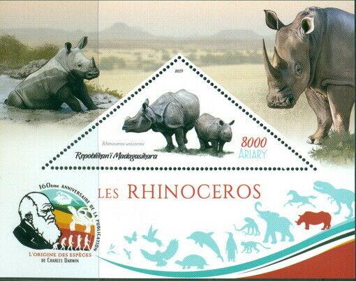 RHINOCEROS ANIMALS FAUNA CHARLES DARWIN MADAGASCAR 2019 MNH STAMP SET 4 SHEETS