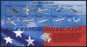 Samoa 591 aj sheet, MNH. Mi 498-507 Bl.30. Manned Flight-200, 1983. Aircraft.