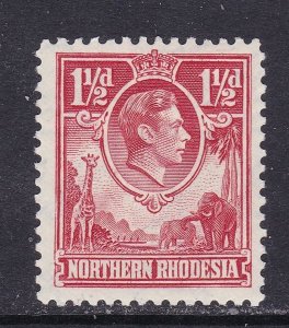 Northern Rhodesia Scott 29, 1938 KGVI 1.5d Carmine, VF MLH  Scott $27