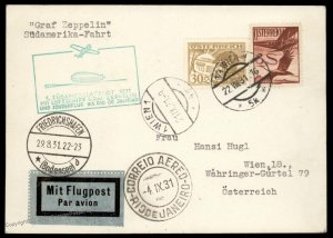 Austria 1931 Graf Zeppelin Si129 SAF Brazil Cover 99812