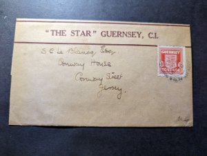1933 England Newspaper Wrapper Cover Guernsey to Jersey Channel Islands