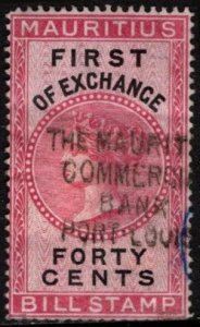 Vintage Mauritius Revenue 40 Cents Queen Victoria First of Exchange Used