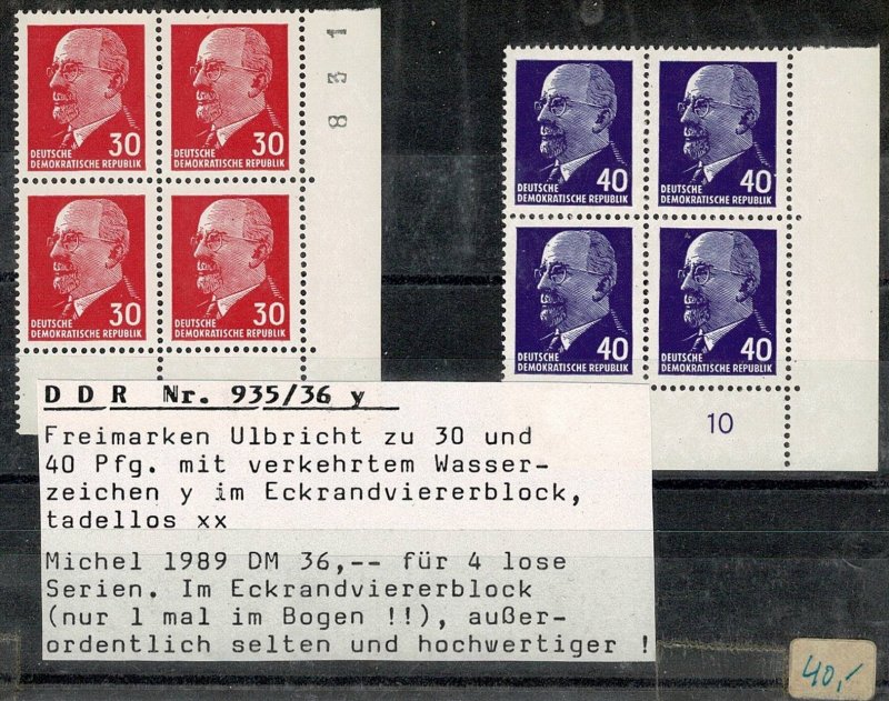 Germany DDR #935-36 MNH blocks with notes