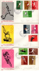 San Marino Sc#456/465  1960 OLYMPIC GAMES ROME Set 4 Official FDC (3)