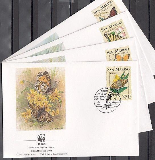 San Marino, Scott cat. 1281-1284. W.W.F. showing Butterflies. First day cover. ^