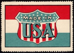 Selo pôster vintage dos Estados Unidos por volta de 1930–1940 feito nos EUA-