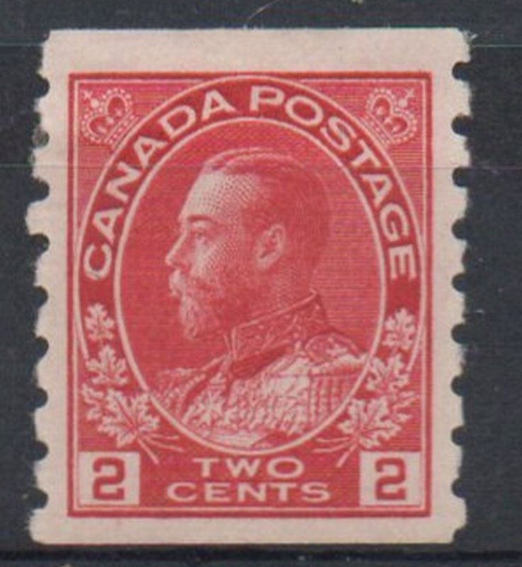 Canada Sc 127 1912 2 c carmine G V Admiral coil stamp mint