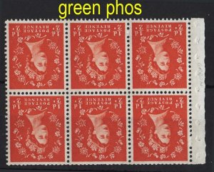 GB 1960 ½d green phosphor wmk inverted booklet pane of 6 unmounted mint goodis