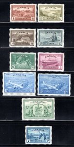 Scott 268-273, C9, E11, CE3-4, 1946 Complete Set, MNHOG, VF, Canada