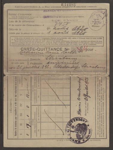 France, 1920-21 Employee Insurance Record Card    2;0