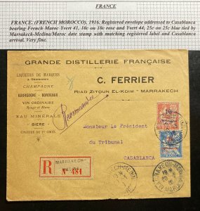 1916 Marrakech French Morocco Registered Commercial Cover To Casablanca