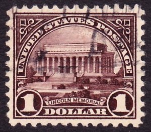 Scott 571, XF Used, 1.00 P.11 Lincoln Memorial, Light Cancel