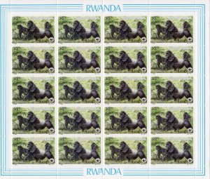 RWANDA 1985 Sc#1208/1211 WWF MOUNTAIN GORILLAS MINI-SHEETLET (20) UNFOLDED MNH