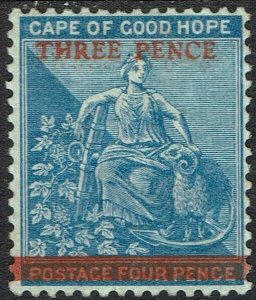 CAPE OF GOOD HOPE 1879 HOPE SEATED THREE PENCE ON 4D 