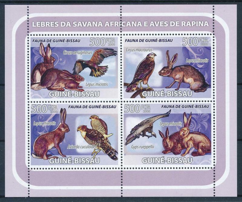 [96477] Guinea Bissau 2008 Wild Life Hare Birds of Prey Sheet MNH