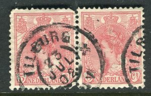 NETHERLANDS; 1890s classic Wilhelmina issue fine used 5c. Postmark Pair