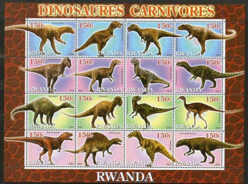 Rwanda 2001 Dinosaurs Pre Historic Animals Mammoth Sheetlet of 16 MNH # 9077