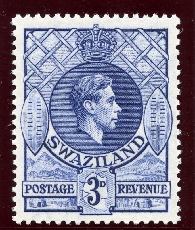 Swaziland 1938 KGVI 3d deep blue (p13½x13) superb MNH. SG 32a.