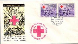 Philippines FDC 1956 - Golden Jubillee Phil Nat'l RedCross - 2x5c Stamp - F43162