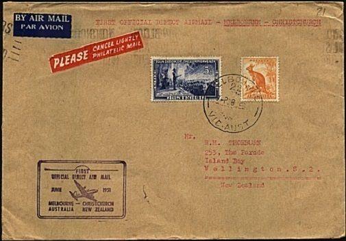 AUSTRALIA 1951 first flight cover Melbourne to Christchurch NZ.............21658