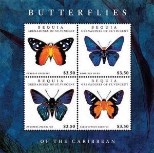 BEQUIA 2012 - Butterflies -  Sheet of 4 Stamps  -   MNH