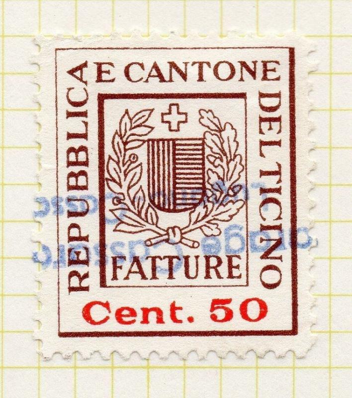 Switzerland Early 1900s Ticino Canton Document Stamp Fine Used 50c. 142872