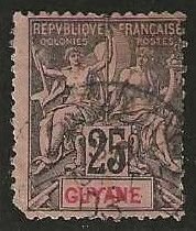 French Guiana 42, used,  corner fault. 1892.  (F462)