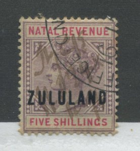Zululand overprinted on Natal QV Revenue 5/ stamp used