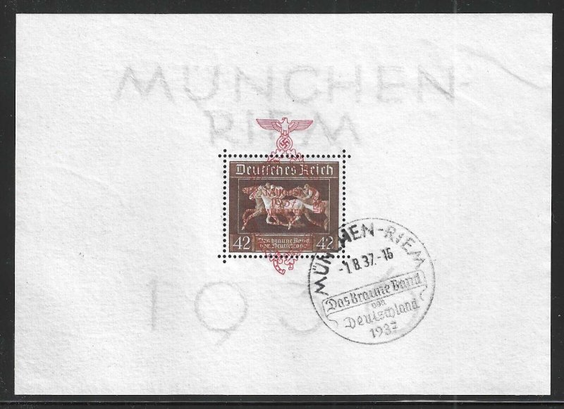 Germany, 1937, Scott #B105 Horse Race Souvenir Sheet, Used