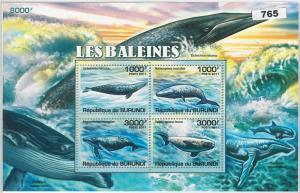 BURUNDI - ERROR, 2011 MISSPERF SHEET: WHALES, ANIMALS, MARINE LIFE