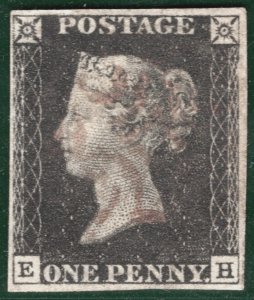 GB PENNY GREY-BLACK QV 1840 Stamp SG.3 1d *Plate 4* (EH) UNLISTED Shade** YOR30