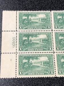 US SC 617 LEXINGTON CONCORD 1c Mint Plate Block of 6 Mint Never Hinged.