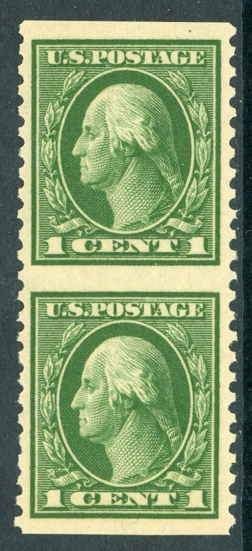 USA 1914 Washington 1¢ Green Perf 10 Imperf Pair SL Wmk Sc # 424c MNH H4 