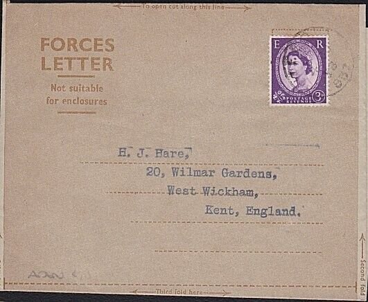 ADEN 1958 GB 3d on Forces Letter - FPO 837 cds.............................B5168