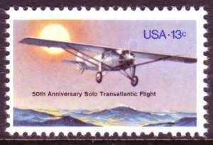 1977 Charles Lindbergh Solo Flight Single 13c Postage Stamp - MNH, OG - Sc# 1710