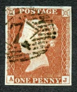 1841 Penny Red (AJ) Plate 74 SUPERB Four Margins Cat 35 pounds