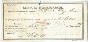 72884 - REGNO - STORIA POSTALE : RICEVUTA D'IMPOSTAZIONE da CODOGNO lineare 1859