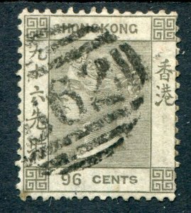 Hong Kong QV 1863 SG19 Cat 75 pound, 96c grey QV, nice centred used