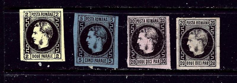 Romania 29-32 MH and No Gum 1866-67 set few paper remnants