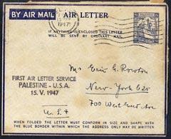 Palestine 1947 First Air letter service to USA