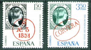 Spain Scott 1568-1569 MNH** Stamp Day 1969