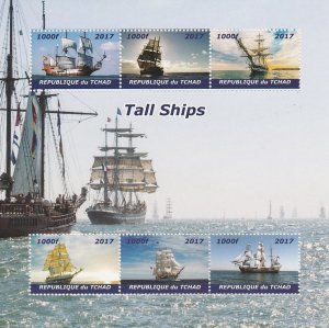 CHAD - 2017 - Tall Ships - Perf 6v Sheet - Mint Never Hinged - Private Issue